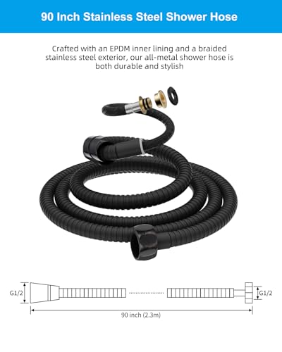 Hibbent All Metal Shower Hose, 90 Inch Stainless Steel Extra Long Shower Hose Replacement, Anti-Twist Flexible Bathroom Handheld Shower Head Hose Extension with Brass Insert & Nut, Oil Rubbed Bronze - color: Oil Rubbed Bronze, size: 90 Inch