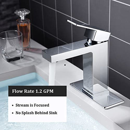 Chrome Single Hole Bathroom Faucet, BF307-C | Modern Single Handle Bathroom Sink Faucet Vanity Faucet with Drain Assembly, Deck Plate Included - color: Chrome
