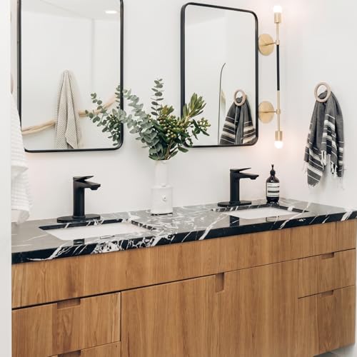 Rbrohant Single Hole Bathroom Faucet, Matte Black Single Handle Bathroom Sink Faucets for 1 Hole, Bathroom Vanity Faucet with Pop up Drain and Cover Plate, Deck Mount, R2001-MBP - color: Matte Black, style: With Escutcheon