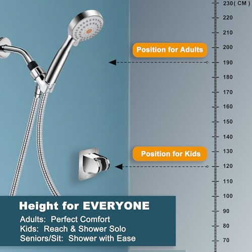 HO2ME Wall Mount Shower Bracket, No Drilling, 2-Pack, Chrome | Self-Adhesive, Wide-Angle Swivel, Fits Any Shower Space, for Handheld Shower Head, Waterproof, Just Peel-and-Stick