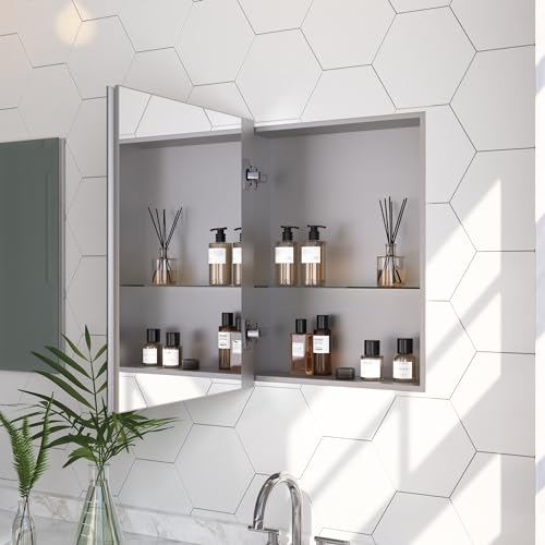 DeerValley 15 x 19 Inch Recessed Medicine Cabinet with Mirror, Bathroom Mirror Cabinet, Vanity Cabinet with Double-Sided Mirrors, Rectangular Beveled Edge Slow-Closing Door - size: 15" x 19"
