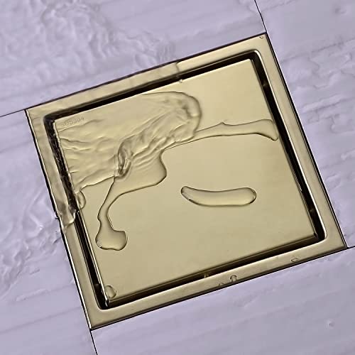 TRUSTMI 6 Inch Square Invisible Bathroom Shower Floor Drain with Removable Tile Insert Grate Cover, Brushed Gold, SUS 304 Stainless Steel - size: Tile-Insert