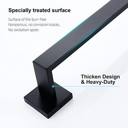 BAGNOLUX Matte Black Bathroom Accessories Set 4 Pieces, Bathroom Towel Holder Set Stainless Steel, Black Towel Bar Towel Racks for Bathroom Wall Mounted, Square Bathroom Hardware Set Heavy Duty - color: Matte Black