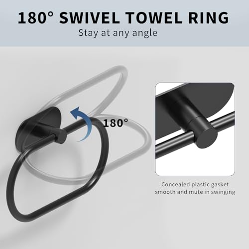 Adhesive Towel Holder for Bathroom Matte Black No Drill Hand Towel Ring Stainless Steel and Zinc Alloy Self Adhesive Towel Hanger for Bath, Kitchen - color: Matte Black