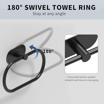 Adhesive Towel Holder for Bathroom Matte Black No Drill Hand Towel Ring Stainless Steel and Zinc Alloy Self Adhesive Towel Hanger for Bath, Kitchen - color: Matte Black