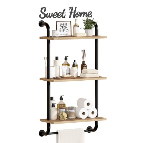 3 Tier Wall Shelves Over Toilet Rustic Industrial Floating Shelf - color: Brown, size: 3 tier
