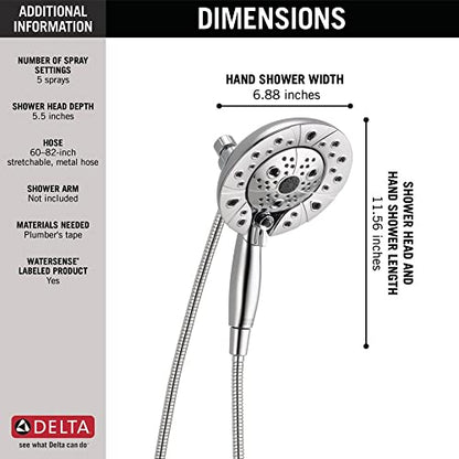 Delta Faucet 5-Spray In2ition Dual Shower Head with HandHeld Spray, H2Okinetic Chrome Shower Head with Hose, Showerheads, Handheld Shower Heads, Magnetic Docking, Chrome 58480-PK - color: Chrome