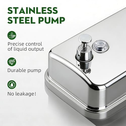 RYTOXILO Wall Mounted Soap Dispenser Silver Stainless Steel Commercial Soap Dispenser Hand Soap Dispenser for Bathroom Kitchen Home (34 fl oz / 1000ml) - color: Silver