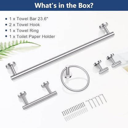 TQKAG Brushed Nickel Toilet Paper Holder, 5 Piece Towel Racks for Bathroom | 23.6" Bathroom Hardware Set, SUS304 Stainless Steel, Double Post Pivoting, Towel Hooks, Toilet Paper Holder Set Wall Mounted - color: Brushed Nickel, size: 5-Pieces Set-B