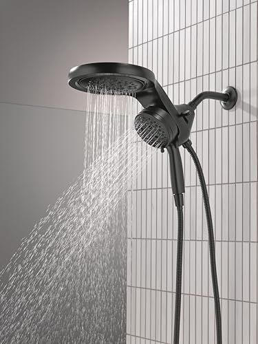 Delta 6-Setting HydroRain Premium 2-in-1 Dual Shower Head with ProClean Spray, Matte Black High Pressure Shower Head with Handheld Spray, 1.75 GPM Flow Rate, Matte Black 56000-BL25 - color: Matte Black