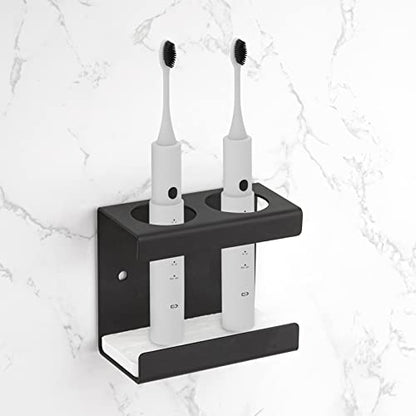 Electric Toothbrush Holder Wall Mount 2-Slot, Black | Adhesive or Wall Screws Install, Stainless Steel, Fits Handles Under 1.38 in Diameter - color: Black, size: 2-Slot