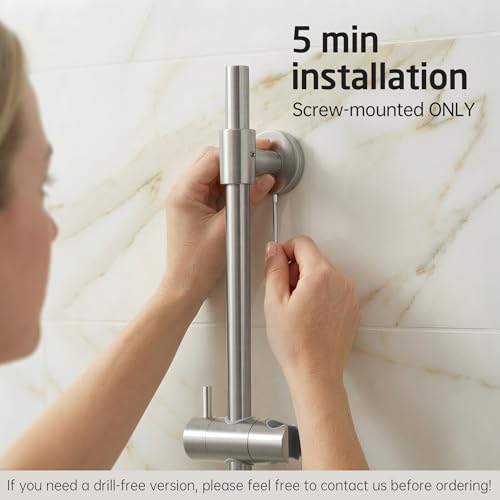 KES All Metal Shower Slide Bar 30-Inch with Adjustable Shower Head Holder | Non-Plastic Shower Sliding Bar with 18/8 Stainless Steel Adjustable Bracket Cover Existing Holes, Brushed Steel - color: Brushed Steel