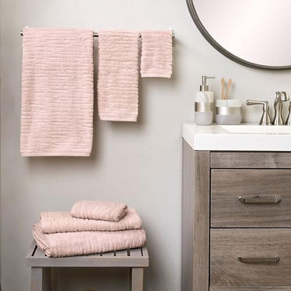 SKL Home CloudSoft 100% Cotton Luxury 4-Piece Washcloth Set, 520 GSM, Ultra Plush & Absorbent, Blush Pink - color: Blush Pink, style: Wash Cloths (Set of 4)