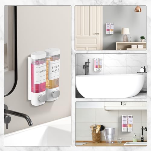 Shampoo and Conditioner Dispenser Bathroom Shower Soap Dispenser Wall Mounted Shampoo Dispenser for Shower Wall No Drill 2 * 300ml White 2 Chamber with Waterproof Labels - color: White 2