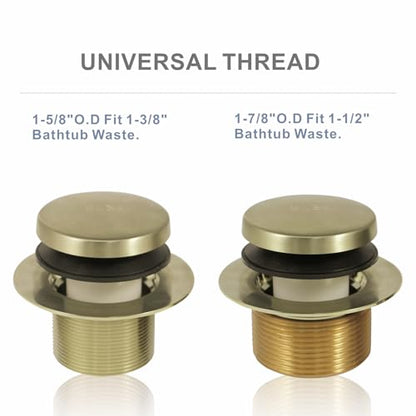 HIDROP Brushed Gold Bathtub Drain Assembly Kit, 2-Hole Overflow Faceplate | Tip Toe, 304 Stainless Steel and Brass, Universal Fine/Coarse Thread fit 1-3/8" or 1-1/2" Tub Drain, Tub Drain Replacement - color: Gold, style: 2 Holes