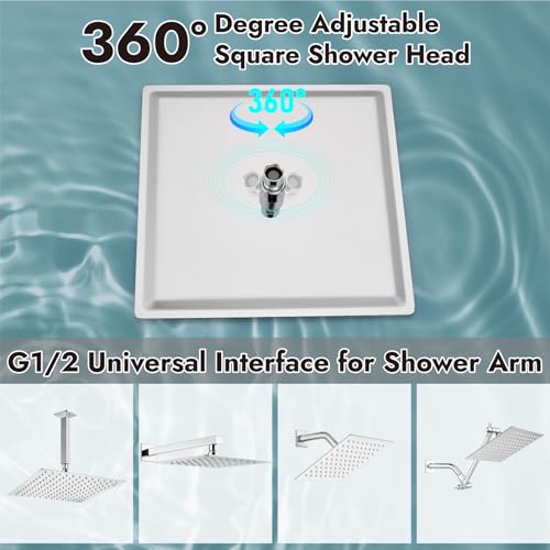 Midanya Square Rain Shower Head,High Pressure,Polish Chrome 12 Inch | 360°Swivel,Ceiling or Wall Mount,Waterfall Full Body Coverage,Bathroom Remodel,Stainless Steel Large Rainfall Shower Head - color: Chrome, size: 12 Inch