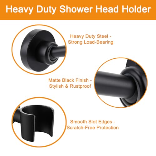 Shower Head Holder All Metal Handheld Shower Wand Bracket Adjustable Handheld Shower Head Holder Wall Mount Shower Wand Bracket Matte Black Finished - style: Black