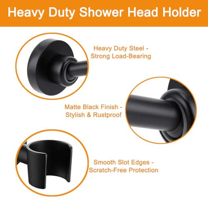 Shower Head Holder All Metal Handheld Shower Wand Bracket Adjustable Handheld Shower Head Holder Wall Mount Shower Wand Bracket Matte Black Finished - style: Black