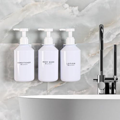 3-Chamber Shampoo & Conditioner Dispenser - Wall-Mounted Soap Dispenser Plastic Bottles with 4CC Pumps, No Drill Installation, Refillable for Bathroom, RV, Commercial Use White - color: White