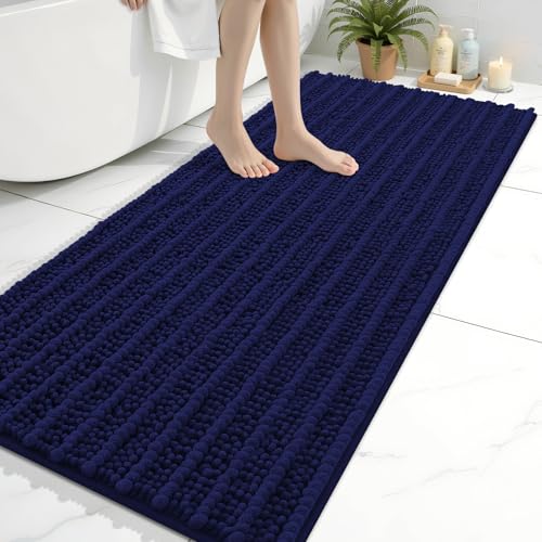Arotive Bathroom Rugs Mat 60x24, Soft Absorbent Chenille Shaggy Bath Mat | Navy, Machine Wash Dry, Bath Rugs for Bathroom Floor, Tub and Shower, Home Decor Accessories - color: Navy, size: 60" X 24"