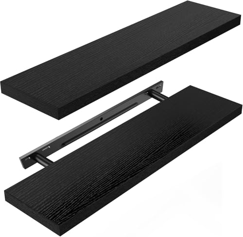 AMADA HOMEFURNISHING Floating Shelves Wall Mounted, 24 x 7 Inch Wall Shelves for Bathroom, Bedroom, Living Room, Black Shelves Set of 2 | Wall Shelves - color: Black, size: 24 inches