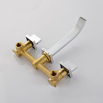 Sumerain Wall Mount Lavatory Faucet Two Handle Bathroom Faucet Brass Chrome - color: Chrome