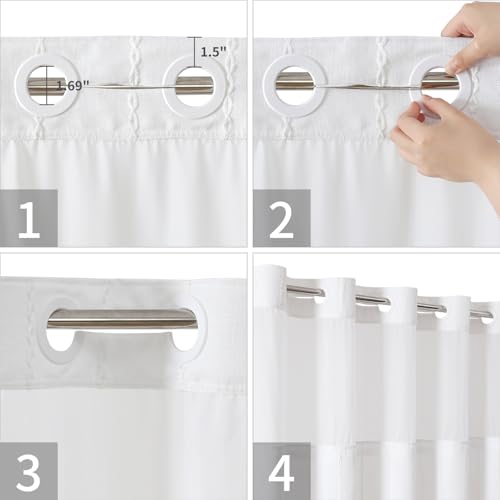 eachope No Hook Stall Shower Curtain with Snap-in Fabric Liner - 54x80 Heavy-Duty Linen Textured Striped Design,Narrow Rustic Modern Farmhouse Bohemian Bathroom Curtain,Water-Repellent,White - color: White, size: 54"W x 80"L (Pack of 1)