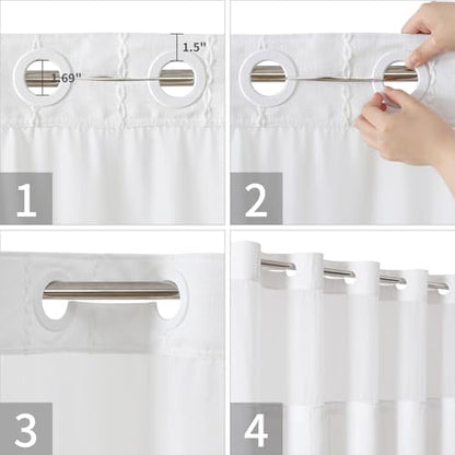 eachope No Hook Stall Shower Curtain with Snap-in Fabric Liner - 54x80 Heavy-Duty Linen Textured Striped Design,Narrow Rustic Modern Farmhouse Bohemian Bathroom Curtain,Water-Repellent,White - color: White, size: 54"W x 80"L (Pack of 1)