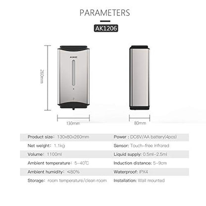 AIKE Heavy Duty Automatic Soap Dispenser,37oz for Bathroom,Polished Steel | 5-Level and Savety Key for Commercial(4*AA Batteries Not Included),Screw Wall Mount for Space-Saving,Stainless Steel AK1206 - color: Polished Stainless Steel