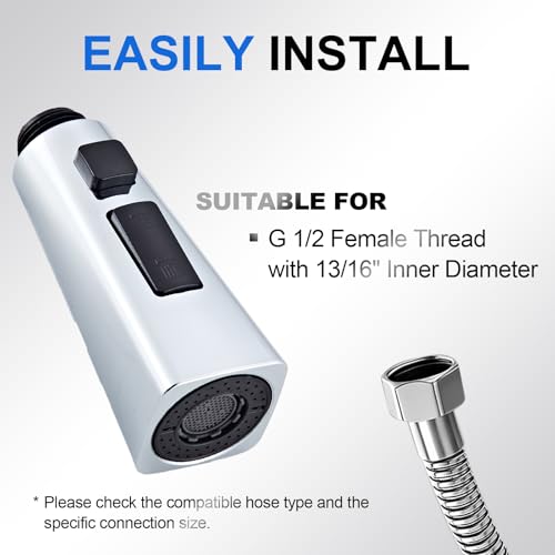 Square Kitchen Faucet Head Replacement Part, G1/2 (13/16" Male Thread) Pull Down Pull Out Sink Sprayer Nozzle, 3-Mode Stream Spray Pause Commercial Utility Tap Spout Only, Chrome - color: Dual Button Spray Head - Chrome