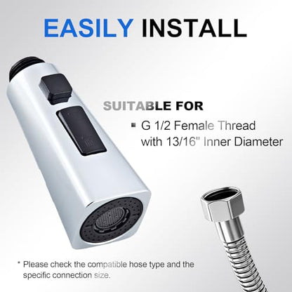 Square Kitchen Faucet Head Replacement Part, G1/2 (13/16" Male Thread) Pull Down Pull Out Sink Sprayer Nozzle, 3-Mode Stream Spray Pause Commercial Utility Tap Spout Only, Chrome - color: Dual Button Spray Head - Chrome