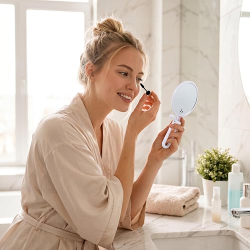 Magnifying Handheld Mirror Double Sided, Travel Makeup Hand Mirrors with 1X 2X Magnification, Small Hand/Desk Vanity Mirror (1Pc White) - color: 1pc White