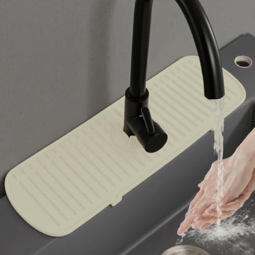 Silicone Faucet Splash Guard Mat for Sink Water Catcher Around Faucet Drip Mat for Kitchen Bathroom Countertop 1 Pcs(Off White) - color: Off-White, size: 24X5.7inch