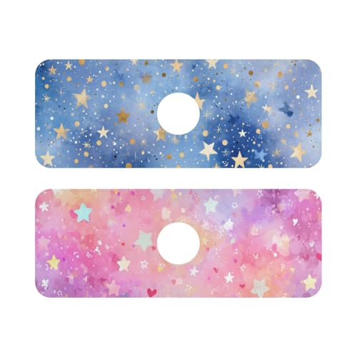 Blue Romantic Golden Stars Gradient Kitchen Sink Splash Guard Sink Faucet Mat Faucet Handle Drip Catcher Drain Mats for Kitchen Bathroom Countertop Absorbent Dish Drying Pad 2Pac - color: Blue Romantic Golden Stars Gradient, size: 14.7x5.4in x2