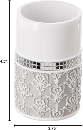 Mirror Damask Toothbrush and Toothpaste Holder - Bathroom Tumbler Cup | Gray & White round Electric Bathroom Tooth brush and Toothpaste Holder, Makeup Brushes organizer - color: Toothbrush Cup