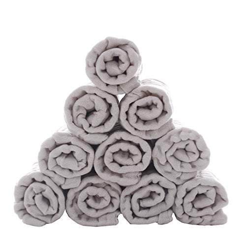 Baby Washcloths - Natural Cotton Baby Wipes - Soft Newborn Face Towel for Sensitive Skin - 10 Pack, 12x12 inches - color: Grey