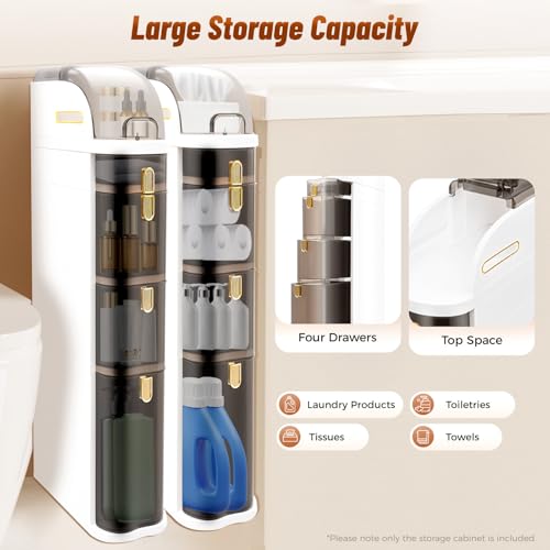 Narrow Bathroom Storage Cabinet 4-Tiers Bathroom Storage Cabinet with Removable Wheels for Small Spaces, Bathroom, Kitchen, Laundry - size: 16.14*7.09*38.58 in-4 tiers