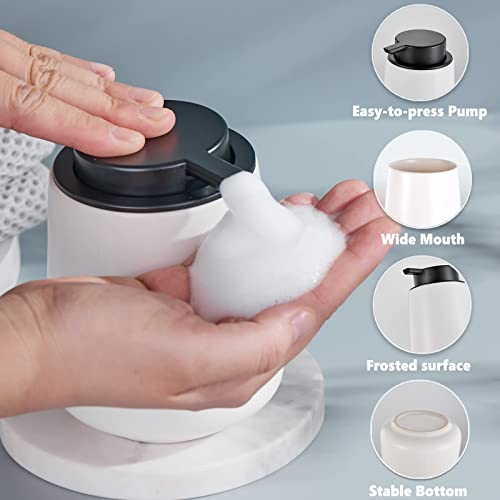 12Oz Hand Soap Dispenser - 2 Pack Ceramic Foam Soap Dispenser Set | Foaming Dispenser with Easy-to-Press Pump, Reusable and Refillable Mordern Dish Soap Dispenser for Bathroom & Kitchen, White - color: White Foming Dispenser
