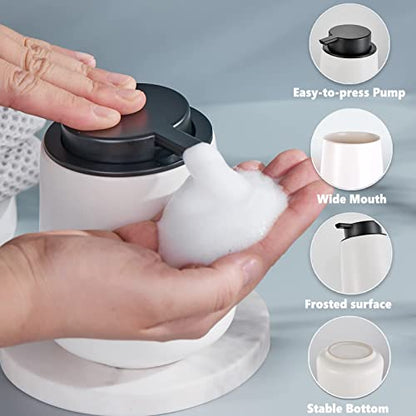 12Oz Hand Soap Dispenser - 2 Pack Ceramic Foam Soap Dispenser Set | Foaming Dispenser with Easy-to-Press Pump, Reusable and Refillable Mordern Dish Soap Dispenser for Bathroom & Kitchen, White - color: White Foming Dispenser