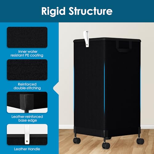 Laundry Basket With Wheels 105L, Large Rolling Laundry Hamper With Removable Bag, Metal Frame Collapsible Dirty Clothes Bin, Cloth Organizer Hampers Pull Handle For Bathroom, Dorm, Bedroom Black - color: Black - 1 Pack