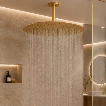 Gold Rain Shower Head, 16 Inch High Pressure Shower Head, 304 Stainless Steel Ceiling Mount Extra Large Waterfall Top Showerhead, Brushed Brass Gold - color: Brushed Brass Gold, size: 16-Inches, style: Round