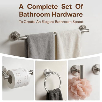 8 Pieces Bathroom Hardware Set, SUS304 Stainless Steel 24 Inch Bath Towel Bar Set, Round Bathroom Accessories Kit Wall Mounted Towel Holder (Brushed Nickel) - color: Brushed Nickel