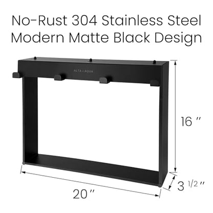 Hanging Shower Shelf with Hooks for Shower Glass Panels | 20"x16" Matte Black 304 Stainless Steel | Bathroom Caddy |No-Drill, No-Rust, Modern Design - color: Matte Black