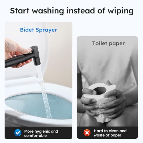 Arofa Handheld Bidet Sprayer, Bidet Attachment for Toilet, Matte Black | Adjustabel Water Pressure, Leak-Free Hose, Fits Two-Piece Toilets, Feminine/Baby/Pet Wash, Cloth Diaper Rinse, Easy Install - color: Black, size: 1 Pack