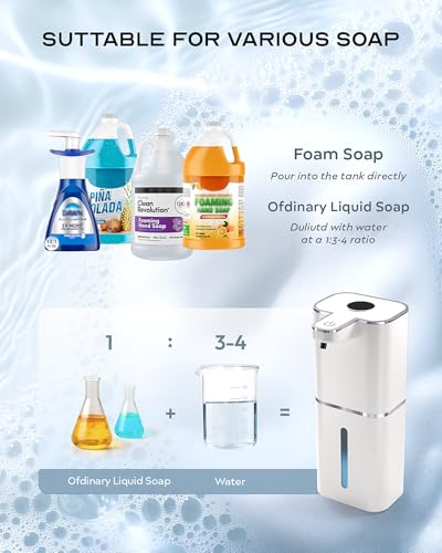 Automatic Foaming Soap Dispenser Touchless, 6-Level Adjustable,13.5oz/400ml Rechargeabled Wall Mounted Smart for Bathroom and Kitchen Dish Soap,White - size: Foam
