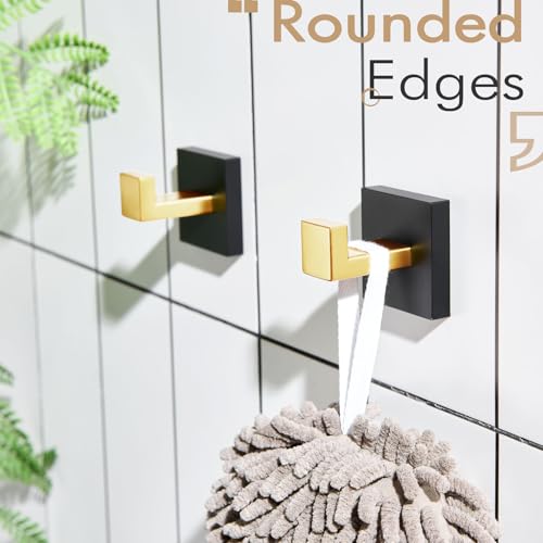 KOKOSIRI Robe Hooks for Bathrooms Towel Hooks Coat Hook Kitchen Garage Heavy Duty Wall Mounted Stainless Steel Brushed Gold and Matte Black, 2 Pack B1010GDK-P2 - color: Black Gold, size: 2 Pack