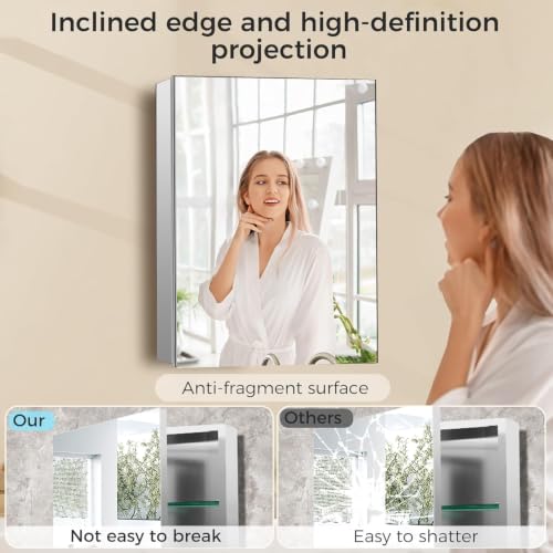 14 x 18 Inch Bathroom Medicine Cabinet with Mirror, Medicine Cabinet Mirror, Bathroom Mirror with Storage with One Adjustable Shelf, Assembly Required, Support Recessed or Surface Mount - size: 14 x 18