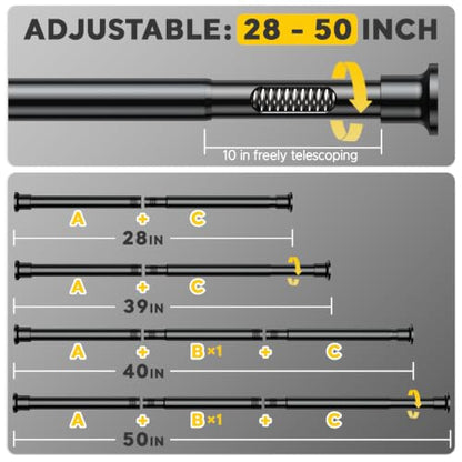 Black Tension Curtain Rods 28 to 50 Inch,1"Heavy Duty Shower Curtain Rod，No Slip No Drill Adjustable Shower Rod for Bathroom, Window, Closet & Wardrobe - color: Black, size: 28-50 inch