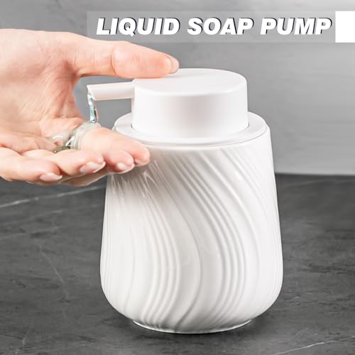 Agyiuns soap Dispenser Ceramic Lotion Dispenser with Easy-to-Press Pump for Bathroom 13.5 oz refillable Liquid Hand soap Dispenser for Hand sanitizers (Liquid-White) - color: Liquid-white