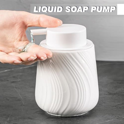 Agyiuns soap Dispenser Ceramic Lotion Dispenser with Easy-to-Press Pump for Bathroom 13.5 oz refillable Liquid Hand soap Dispenser for Hand sanitizers (Liquid-White) - color: Liquid-white